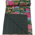 thumbnail image 2 of Vinsan International Handmade Kantha Quilts Cottage Throw Blanket Bohemian Bed Cover, Green,Baby size 50"x 70", 2 of 4