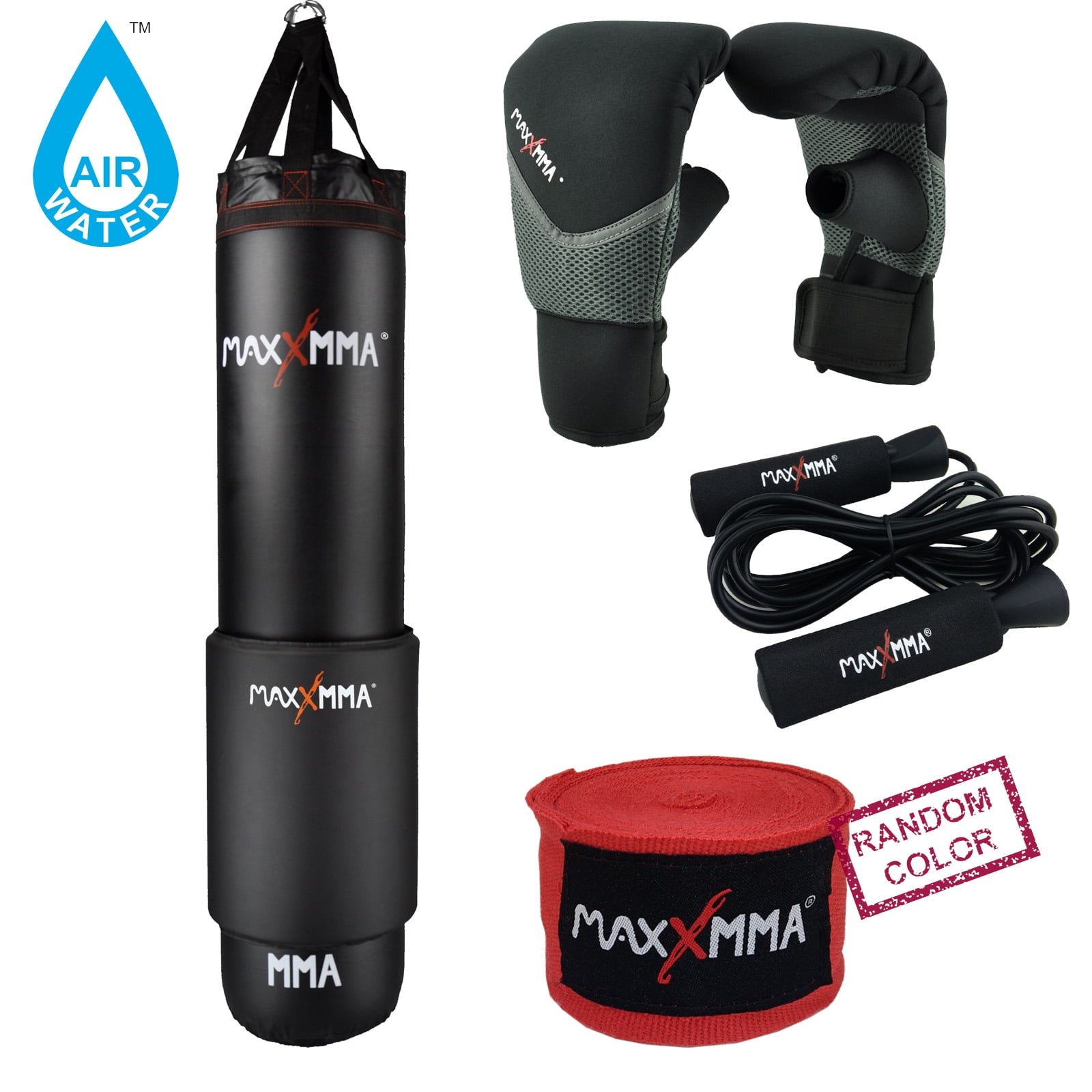 MaxxMMA 5 ft Water/Air Heavy Bag Kit, Adjustable Weight 70~140 lbs.