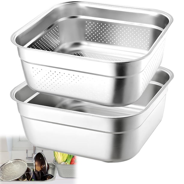 Juego de Tazones para Lavar YEXEXINM de Acero Inoxidable Cuadrado de 33 cm