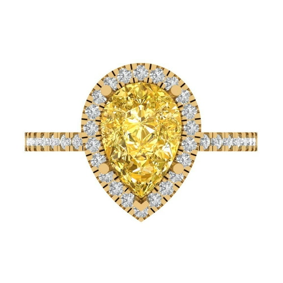 Halo Engagement Ring for Women - 2.38ct Simulated Yellow Diamond in 18K Yellow Gold Promise Ring