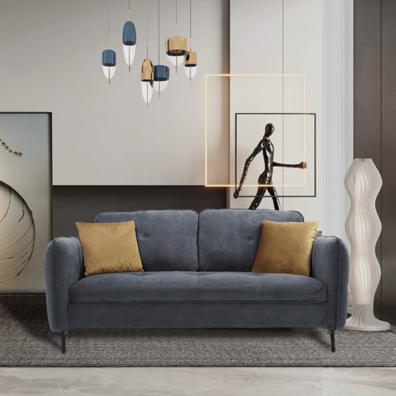 Kadyn 2-Seater Fabric Sofa Couch, Modern Loveseat Sofa with Pillow, Upholstered Linen Fabric Sofa for Living Room, Dark Gray Kadyn 2-Seater Fabric Sofa Couch, Modern Loveseat Sofa with Pillow, Upholstered Linen Fabric Sofa for Living Room, Dark Gray