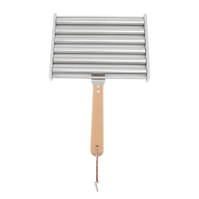 Hot Dog Sausage Roller Rack Steamer, 4 Skewers 6 Stick Design With Extra Long Wood Handle For Markets Vendors