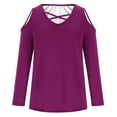 thumbnail image 4 of Annhoo Cold Shoulder Tops for Women Plus Size Long Sleeve V Neck Blouses Fall Elegant Cross Front T Shirts, 4 of 4