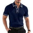 thumbnail image 2 of Men's Vertical Ribbed Polo Shirt Short Sleeve Contrast Piping Trim Stretch Collared Golf Top Casual Business Summer Shirt, XL, 2 of 7