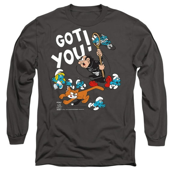 Smurfs Gargamel and Azrael Unisex Adult Long-Sleeve T Shirt,Gargamel and Azrael Charcoal,Small
