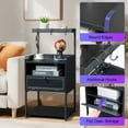 thumbnail image 4 of LED Nightstand with Remote and Charging Station, Industrial Bedside Table with Drawers and Hooks, End Table Bedroom with Flip Door, 4 of 9