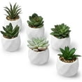 thumbnail image 5 of MyGift Modern Mini White Geometric Ceramic Pots with Artificial Succulents, 6 Piece, 5 of 6