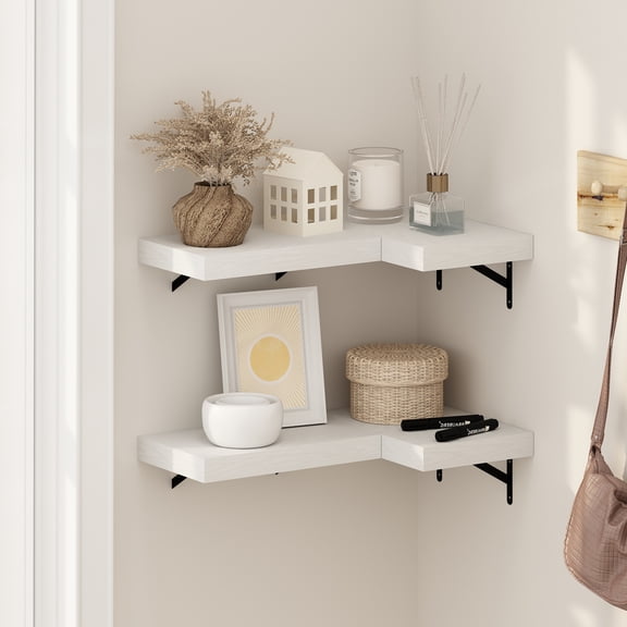Furinno TANNA Floating Shelves for Wall Set of 4, 15-Inch Wall Shelf, Wall Mounted Shelf, for Bathroom, Home Office, Living Room, White Texture