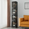 thumbnail image 3 of VECELO 4-Tier Slim Storage Cabinet with Wheels, Folding Stackable Box Organizer with Adjustable Shelves and Anti-Tip Design, Black, Large, 3 of 11