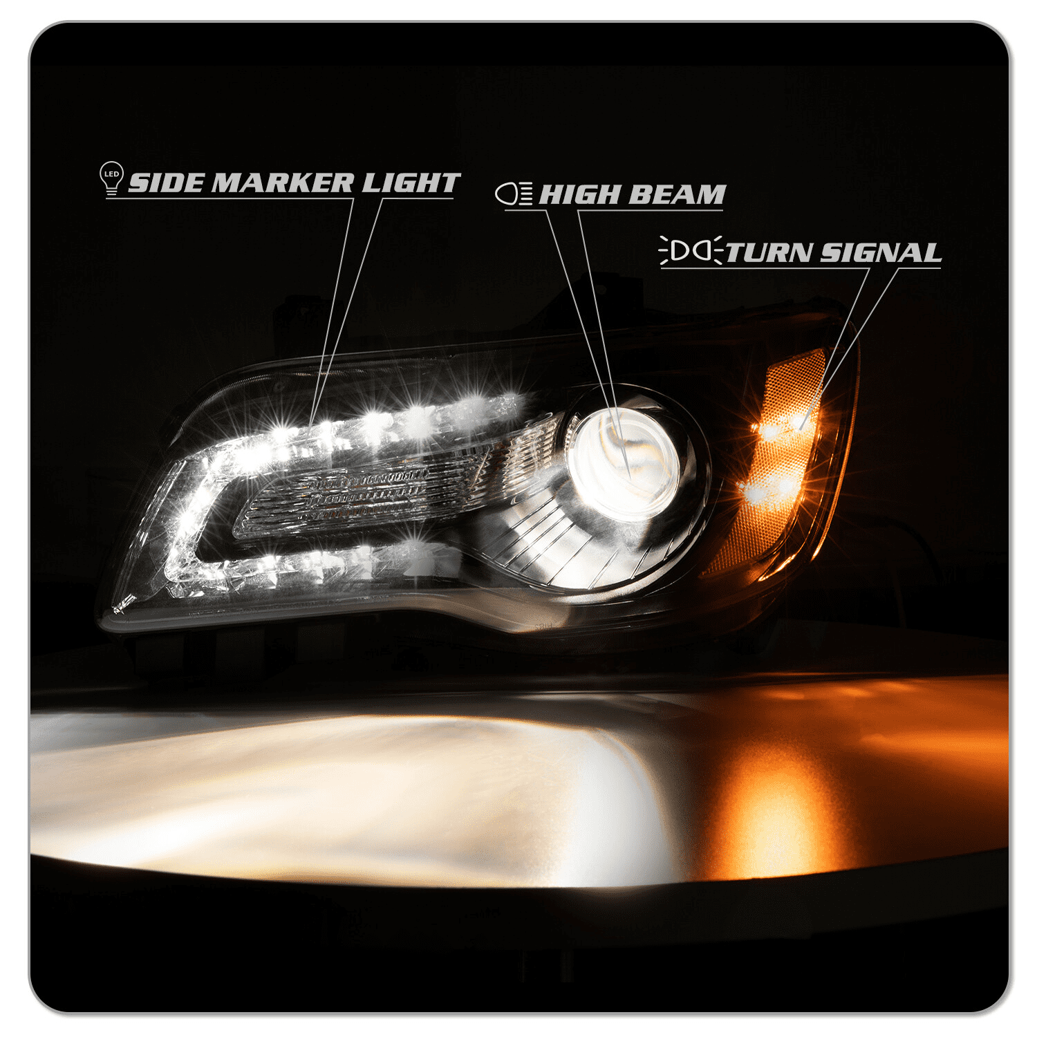 Titans Motors Black LED DRL Projector Headlights for 2011–2023 Chrysler 300 — Driver & Passenger Side Pair
