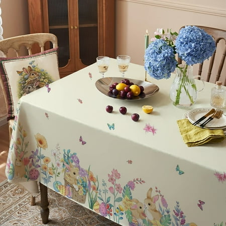 

Easter Rectangle Tablecloth 60x120 Inch Spring Floral and Bunny Table Cloths Spill Proof Wrinkle Table Cloth for Kitchen Dining Decoration Holiday Parties