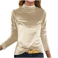 thumbnail image 2 of New Trendy!Homenesgenics Velvet Tops for Women Women's Casual Solid Top Spring Long Sleeve TurtleNeck Blouse Shirts/Beige XXXL, 2 of 7