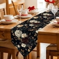 thumbnail image 2 of Vintage Black Floral Table Runner Linen Burlap Table Runner 70 Inches Long Spring Seasonal Botanical Blooms Dresser Scarves for Kitchen Island Coffee Dining Party Wedding Holiday Decor 13"x70", 2 of 8