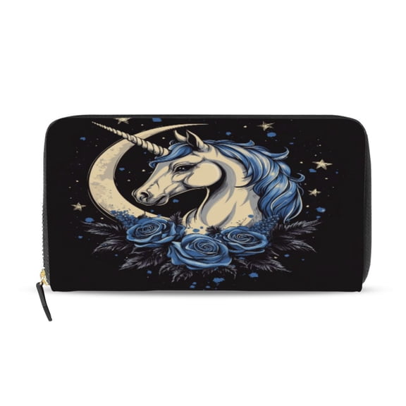 Qxltty Blue Rose Unicorn Pattern Women's Leather Wallet Fashion Retro Multi Card Holder with Cell Phone Pocket Mothers Day Gifts