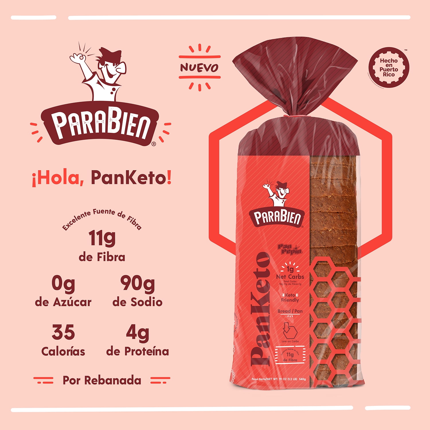 Pan Pepin ParaBien PanKeto Sandwich Sliced Bread, 19 oz Loaf, Shelf Stable