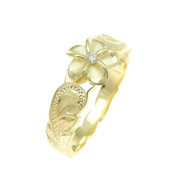 Sterling silver 925 Hawaiian scroll yellow gold plated cz plumeria flower ring size 1-10
