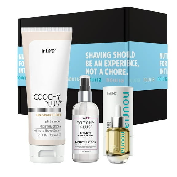 Coochy Plus HydroLock MOISTURIZING  3-Steps Kit Intimate Shave Gift Set: NOURIA Pre-Shave Elixir Oil   Coochy Plus Shave Cream Fragrance Free   Coochy Plus After Shave Protection Mist