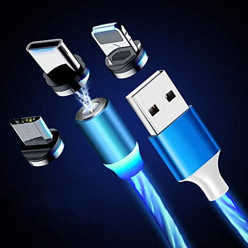 USB Magnetic Universal Charging Cable, LED Flowing Light Magnetic Cable For Apple, Samsung, Android - Blue, New