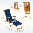 thumbnail image 3 of Outsunny Outdoor Lounge Chair, Acacia Wood Folding Recliner, Navy Blue, 3 of 10