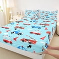 thumbnail image 4 of Castle Fairy Cheerful Emergency Vehicle Queen Sheet Sets 4 Pieces for Little Ones, Cute Fire Truck Ambulance Bed Set for Bedroom, Light Blue Red, 4 of 6
