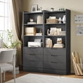 thumbnail image 5 of Black Storage Cabinet Bookcase with 3 Drawers, Tall Kitchen Pantry Bookshelf with Storage Shelves for Home Office Living Room Study, 5 of 9