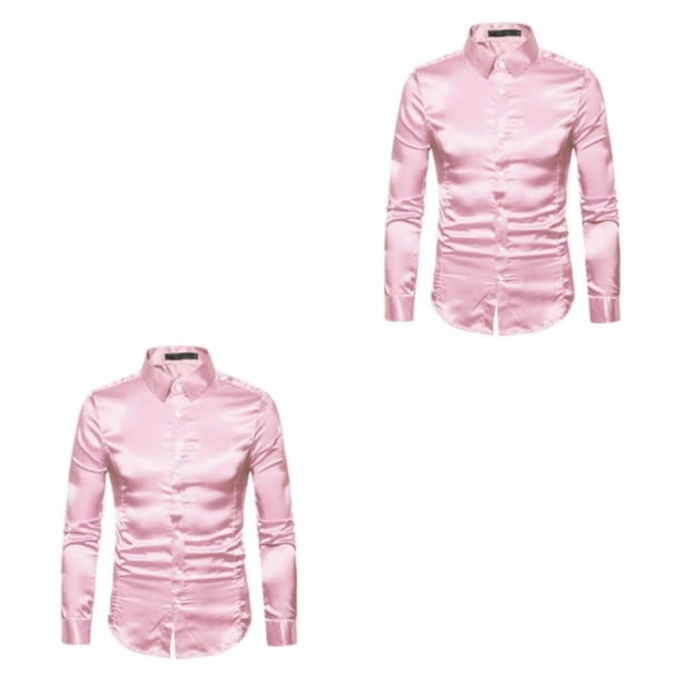 Sonducket Camisa satinada lisa para hombre Casual Slim Fit - Grande y de secado rápido para cualquier ocasión Funcional antiarrugas Boda rosa S rosa S 2Conjunto
