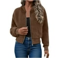 thumbnail image 2 of Otntypg Women Fleece Cropped Jacket Fall Winter Bomber Long Sleeve Faux Sherpa Fuzzy Thick Warm Casual Zip Up Outwear Coat with Pocket Coffee XL, 2 of 8
