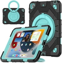 ELEHOLD Kids Case for iPad 9th/8th/7th Generation 10.2"(2021/2020/2019), Heavy Duty Rugged Shockproof Case with 360° Rotatable Folding Handle Grip Kickstand Crossbody Shoulder Strap,Mint