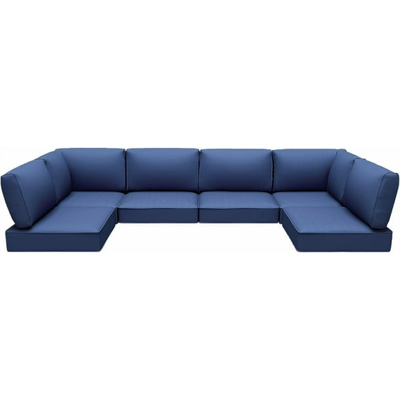 Outdoor Cushions for Patio Furniture - 7 Pieces Sectional Rattan Conversation Sets Replacement, Water-Resistant Sofa Cushions (Navy Blue)