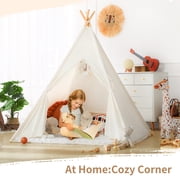 SISTICKER Kids Teepee Tent for 3-8 Years Kids Toddlers White Canvas Playhouse Indoor Outdoor Games