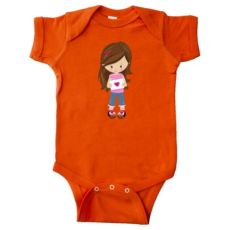 

Inktastic Valentine s Day Girl Brown Hair Girl In Love Gift Baby Girl Bodysuit