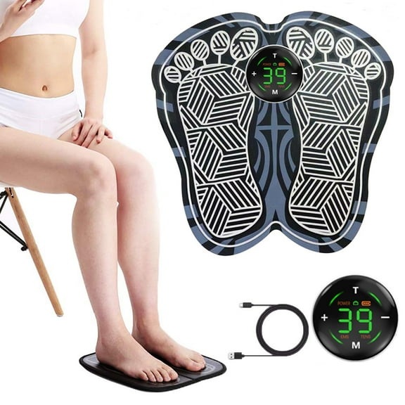 EMS Foot Massager Electric Foot Stimulator Massager, Romote Contral USB Rechargeable Foot Massage Pad, Black