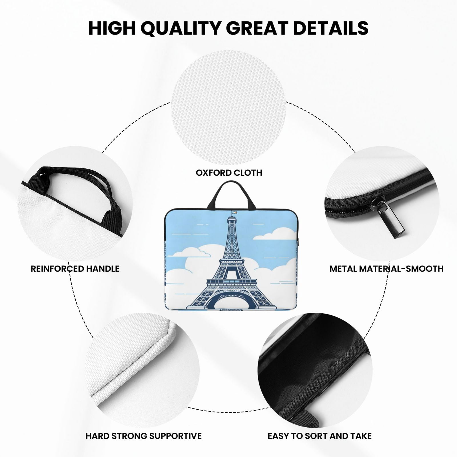 Laptop Sleeve Bag For Women Men 14inch Waterproof Durable Protective Computer Carrying Cover Handle Laptop Case Bag Eiffel Tower (1)