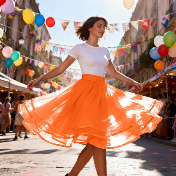 3 Layers Petticoat Women's Tutu Skirts Puffy Tulle Ballett Half Skirt for Women Color Orange Size L