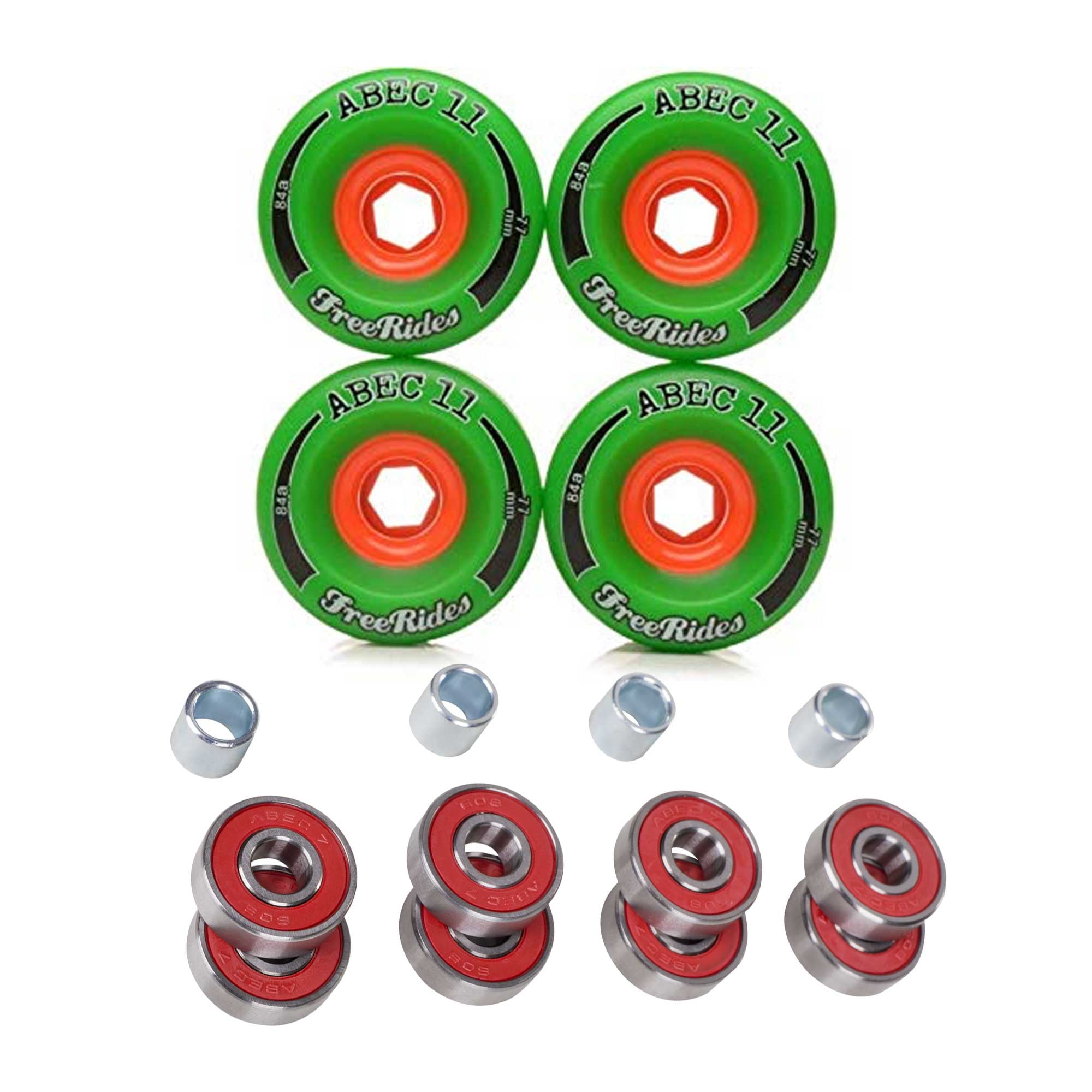 ABEC 11 77mm 84a Green Freeride Skateboard Longboard Wheels with Cal 7