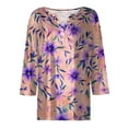 thumbnail image 4 of WTOBBY Women's Casual V-Neck Button Down Tee with 3/4 Sleeve, Daily Weekend Fashion Basic Tunic Top, Floral Print Henley Collar Comfort Fit Shirt,Pink L, 4 of 5