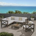 thumbnail image 2 of Timothy Outdoor 6 Seater Acacia Wood Sectional Sofa and Club Chair Set, Gray Finish, White, 2 of 7