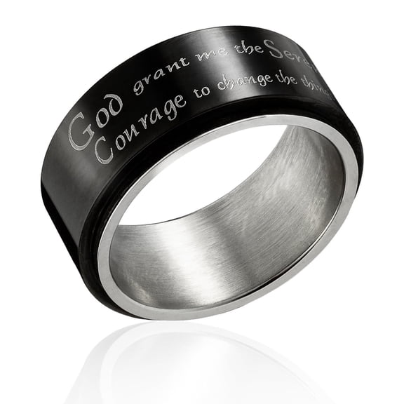 Serenity Prayer Stainless Steel Spinner Ring with Cross - Inspirational Anxiety & Stress Relief size 6