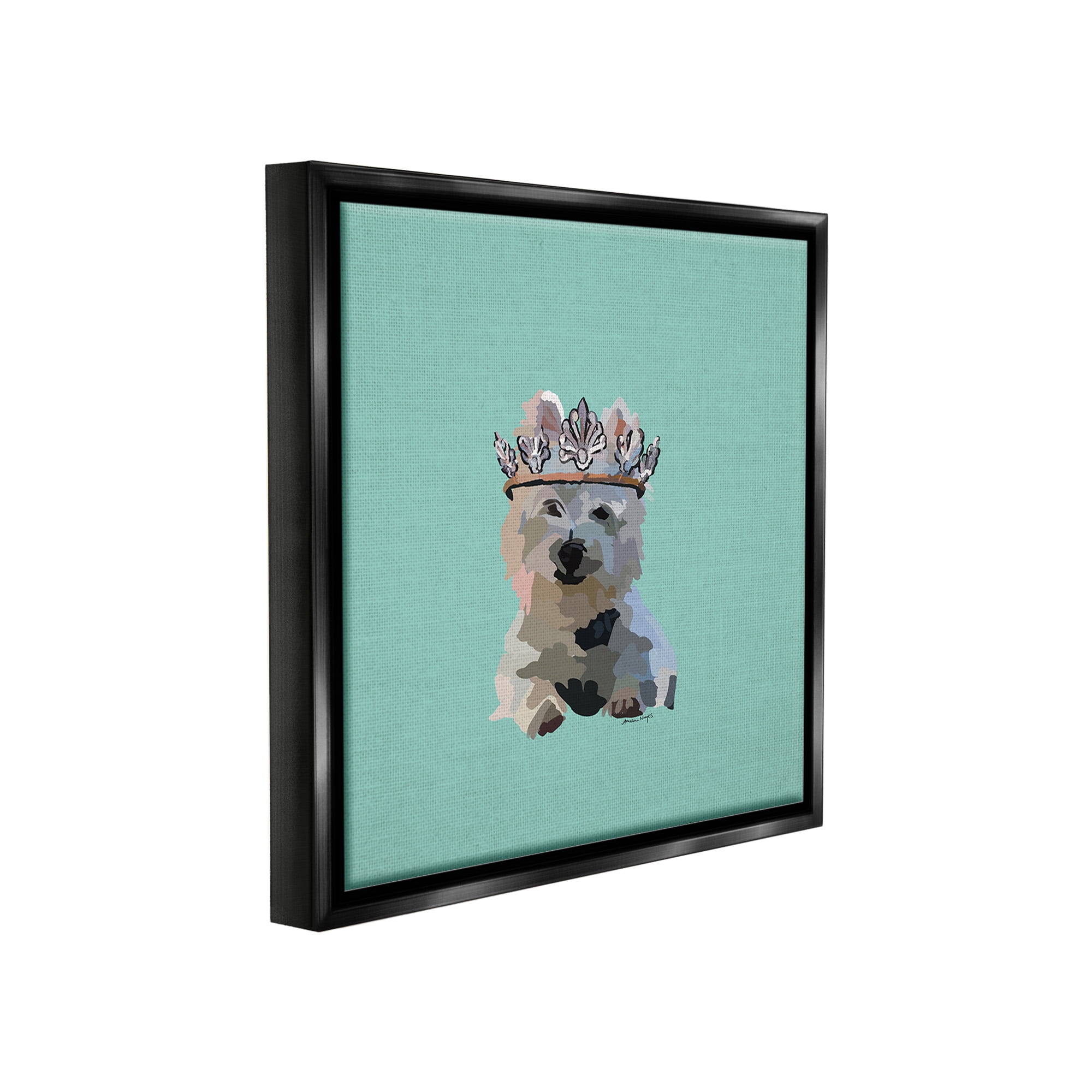 Stupell Industries Westie Terrier with Crown Animals & Insects Painting Black Floater Framed Canvas Art Print Wall Art, 18 x 18