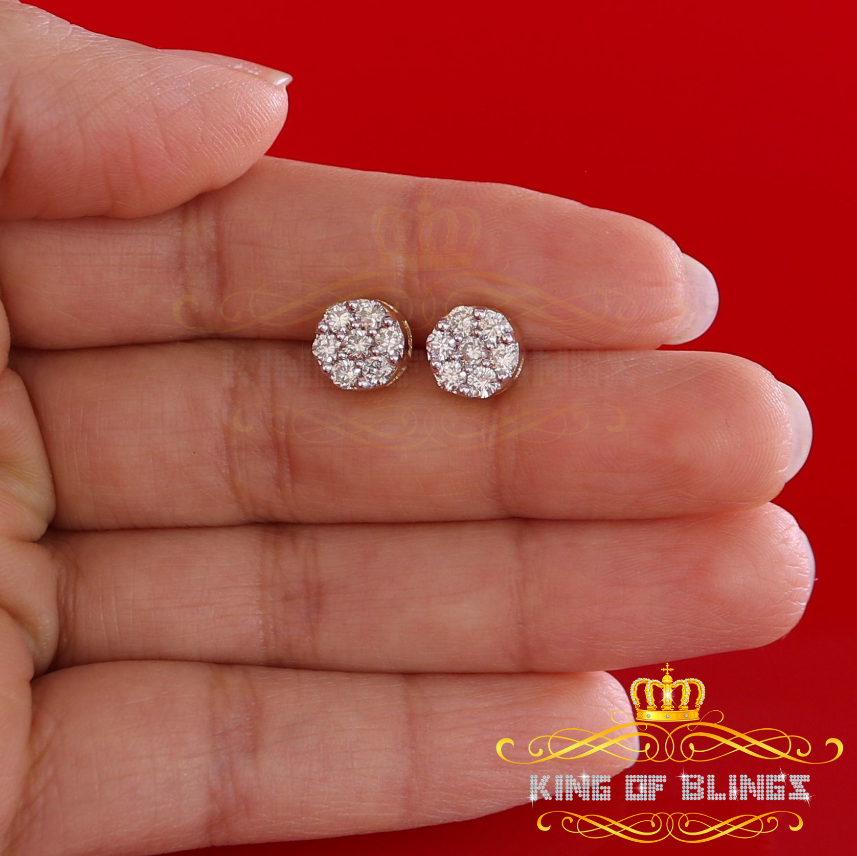 King of Bling's 10K Real Yellow Gold with 1.00CT Real Diamond Men's/Women's Stud Round Earrings