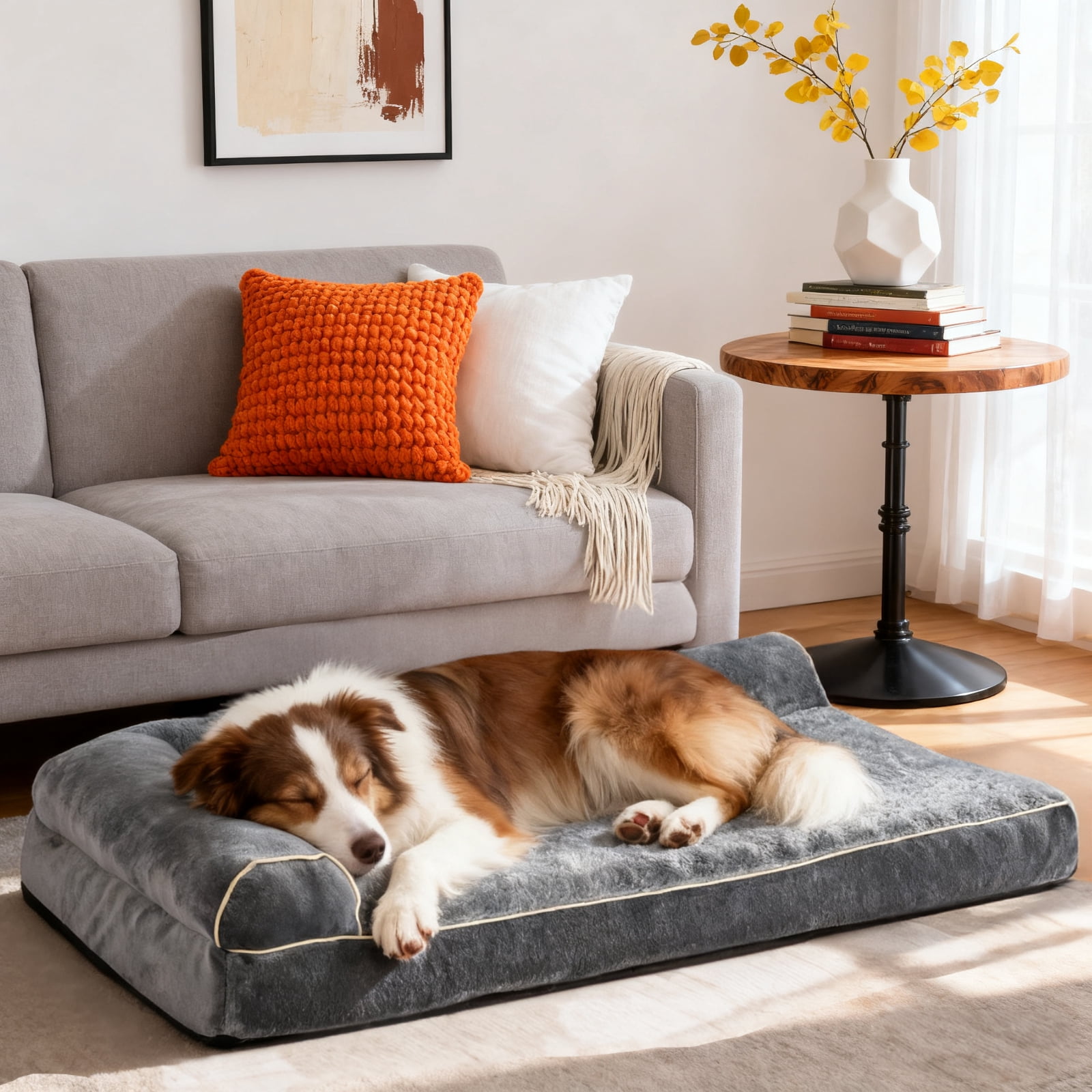 YUWENUS 40" Orthopedic Dog Bed for Large Dog, Waterproof Memory Foam Pet Bed, Non-Slip Bottom Dog Sofa with Washable Removable Cover, Grey