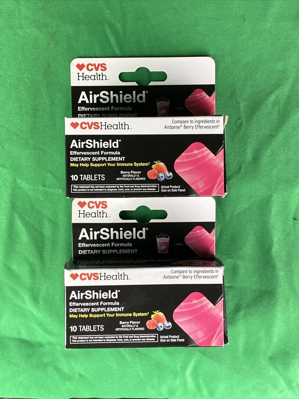 2 PK CVS AirShield Effervescent Formula Tablets 10 Ct Each Berry Flavor