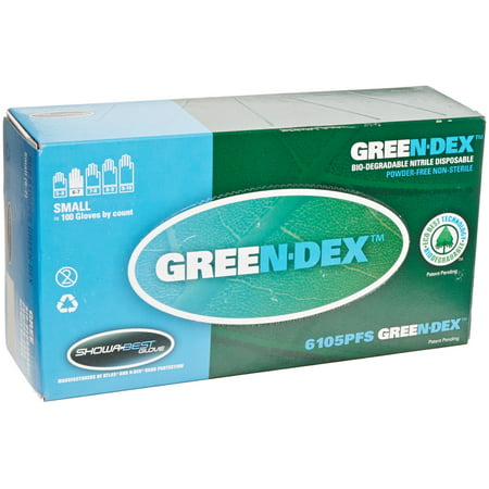 Showa Best 6105PFX GreeN-DEX Biodegradable Industrial Grade Nitrile Glove, Disposable, Powder Free, 4 mil Thickness, 9-1/2