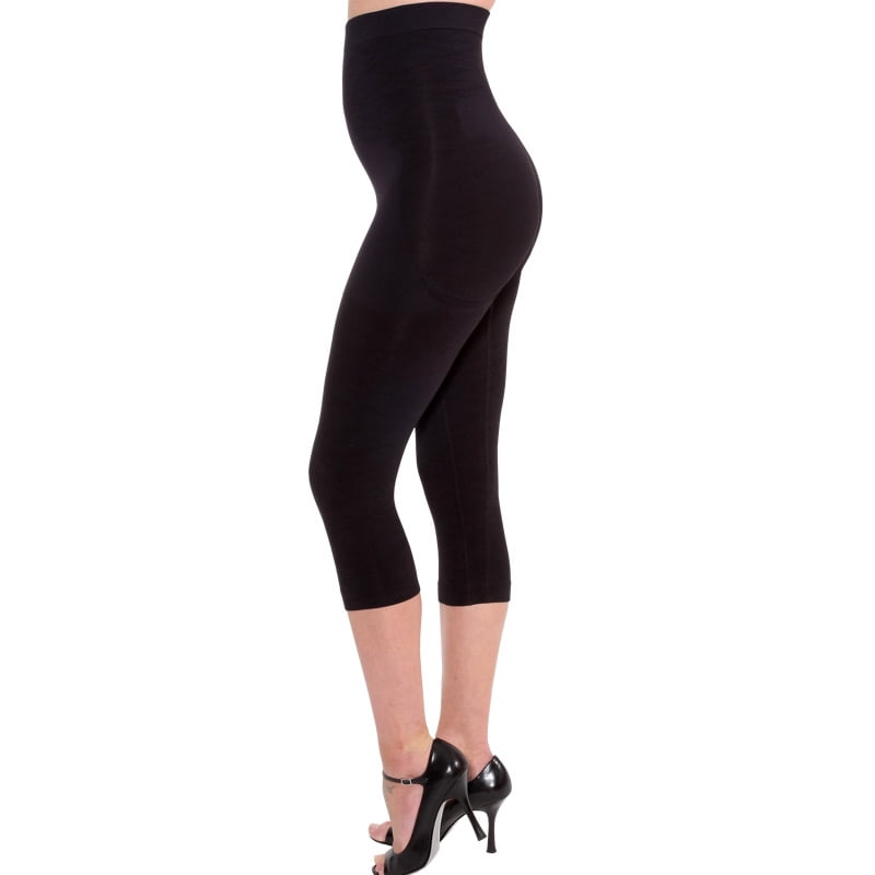 Aha Moment by N-fini 584 Women's Plus Shapewear High-Waisted Control Thigh  Slimmers Capri Pants 3X/4X Black 