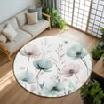 thumbnail image 3 of 8ft Round Rug, Teal Pink Spring Floral Non-Skid Rubber Backing Large Area Rugs - Living Room Bedroom Home Office, Summer Botanical Watercolor Indoor Floor Mat Carpets Washable Rug, 3 of 9
