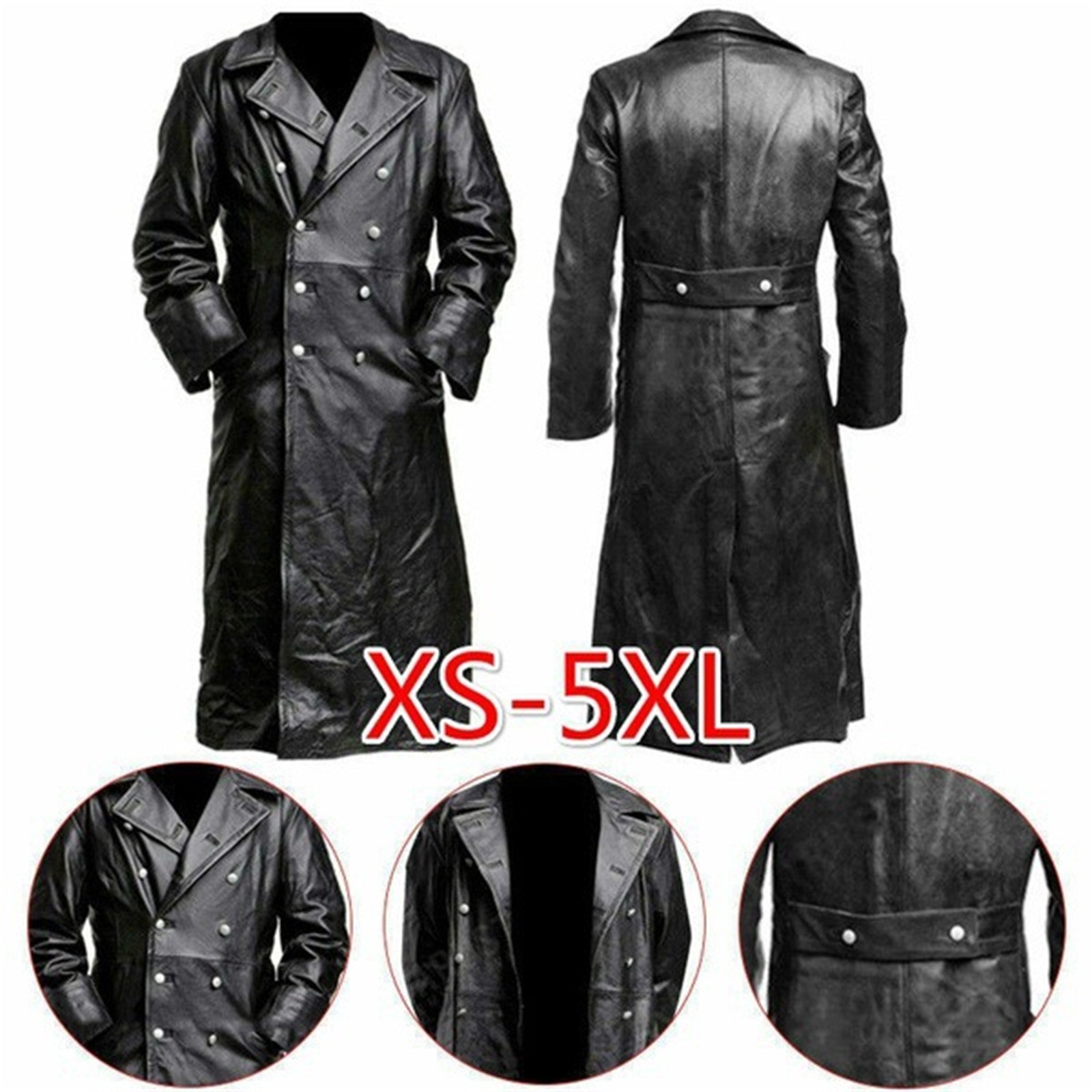 Mens Vintage Faux Leather Trench Coat Steampunk Gothic Full Length ...