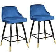 EiweLive 25 inch Swivel Bar Stool Set of 2, Modern Velvet Armless Kitchen Counter Stools with Low Back, Blue