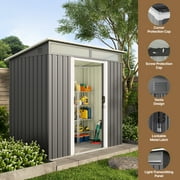 6x4 ft Outdoor Storage Shed with Double Lockable Doors - Weather-Resistant Garden Shed in Gray