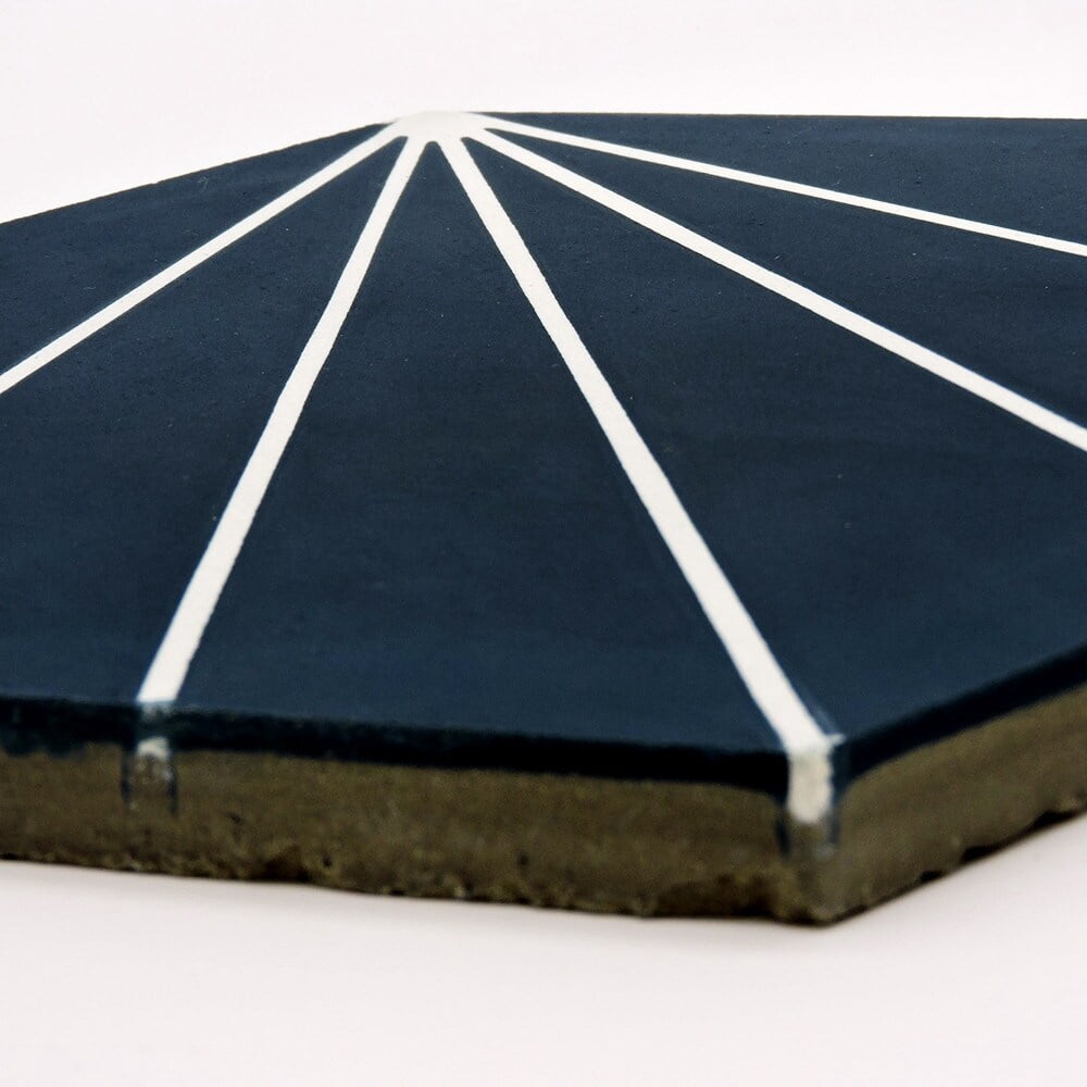 Moroccan Craft Masters Moroccan Handmade Cement Tile Mansour Navy Blue/ White 8 Inches x 9 Inches, Floor/ Wall (Set Of 12) Sample - 1 Tile