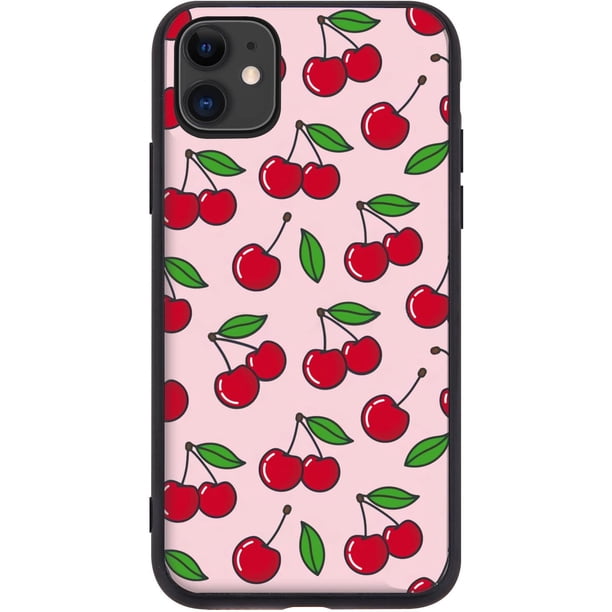 Funda para iPhone 11 de 6,1 pulgadas, diseño lindo de cereza rosa+cubierta a prueba de golpes, diseñada para iPhone 11 para niñas y mujeres